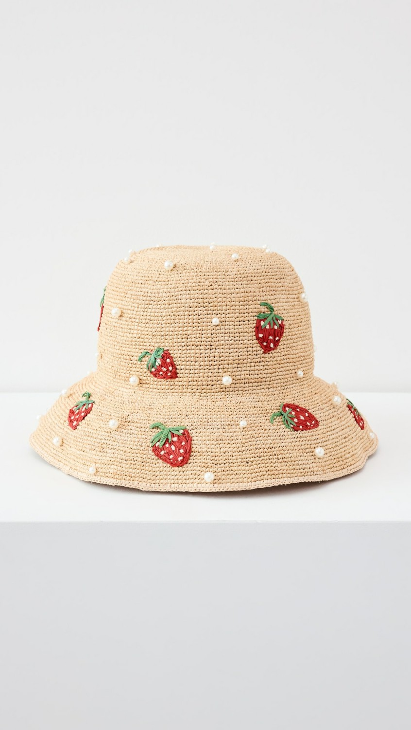 Strawberry Pearl Raffia Bucket Hat  |  Hats Accessories Hats