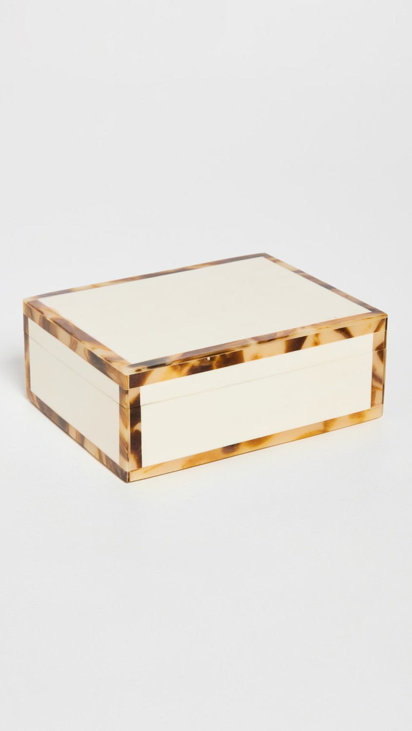 White Bone Resin With Faux Horn Border Box  |  Décor Décor Décor